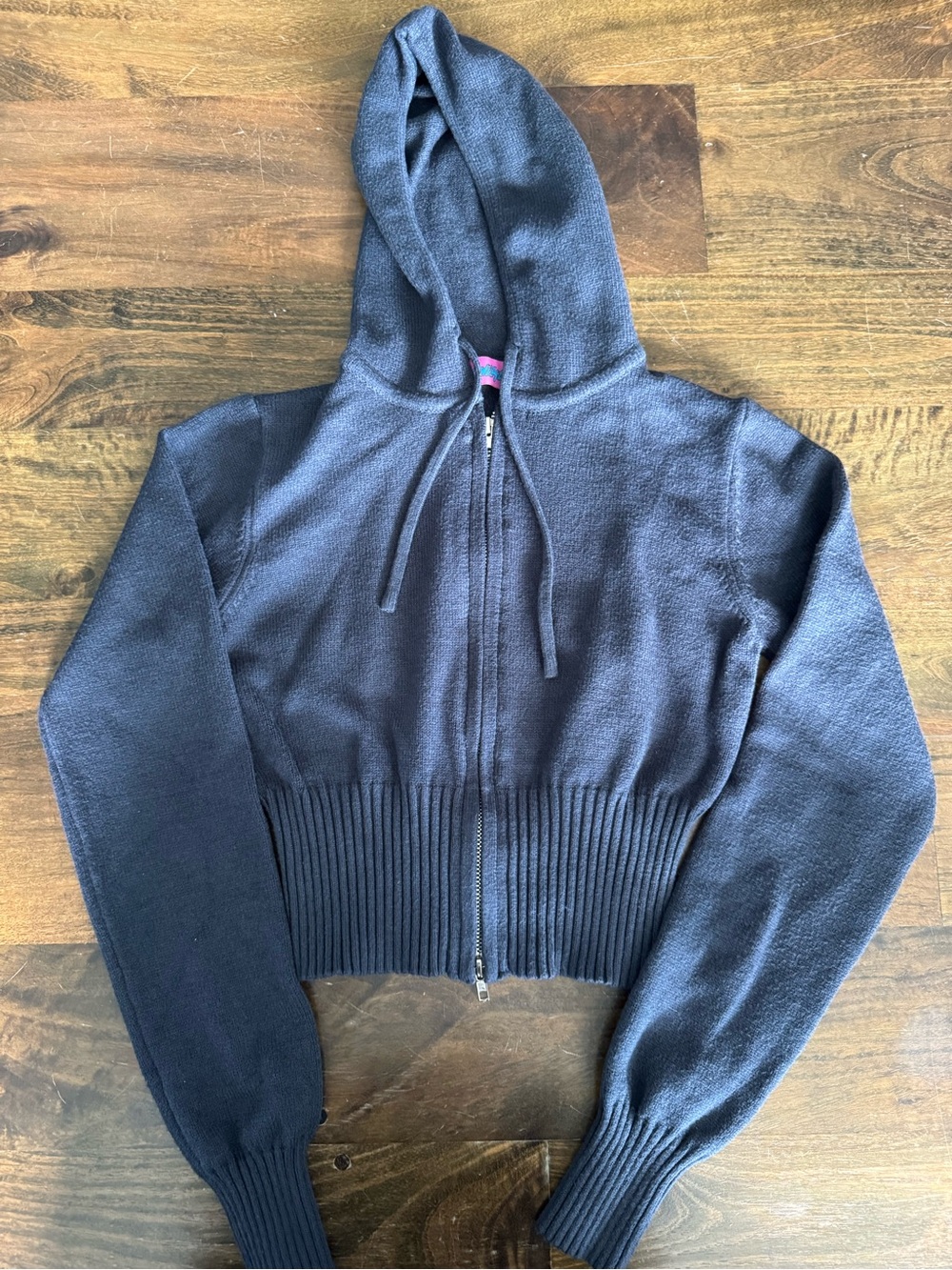 Edikted Navy Zip-Up Hooded Sweater